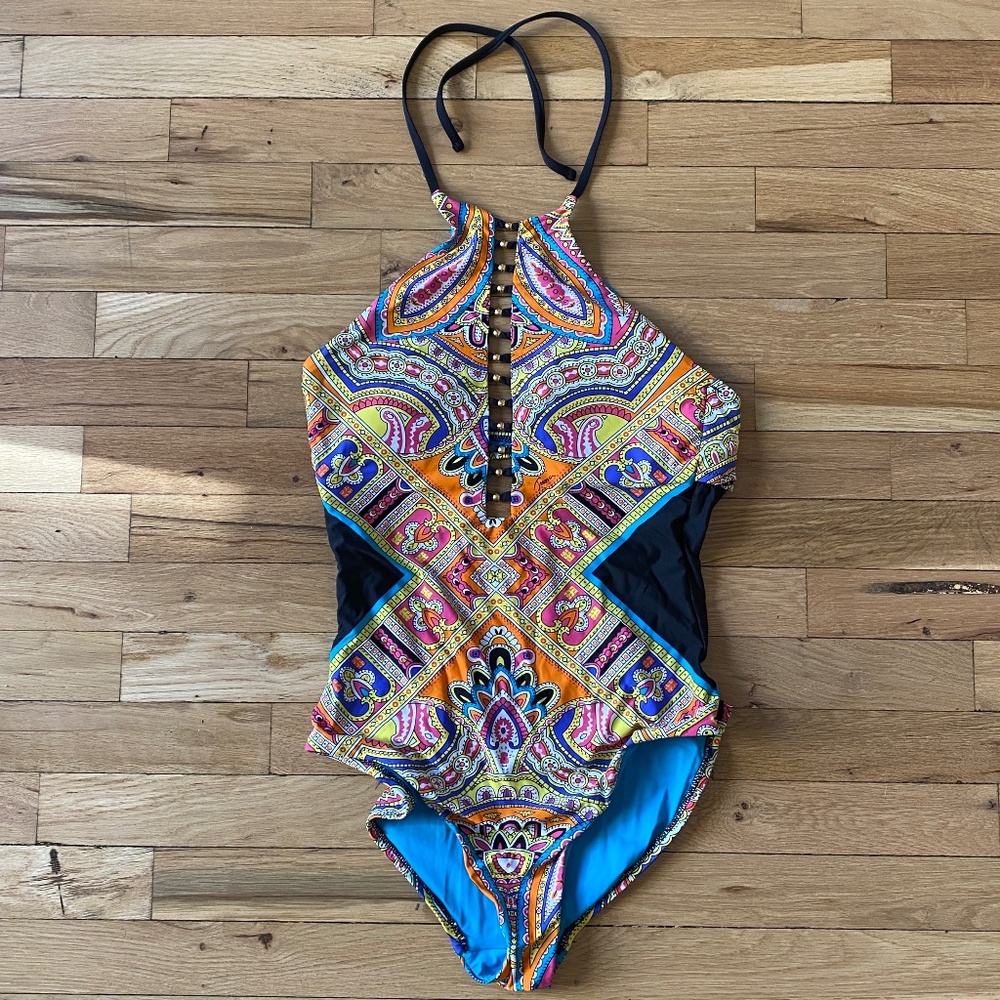 Trina Turk Nepal High Neck One-Piece Swimsuit -- Size M